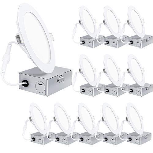 Hykolity 6 Inch LED Recessed Lighting with Junction Box, Smooth Trim, 12 Pack, 12W= 100W, 3000K Warm White, 850lm Dimmable Wafer Light, Canless Soffit Lighting for Shallow Ceiling, ETL