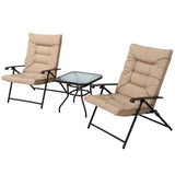 SUNCROWN Patio Padded Folding 3 Pieces Chair Set Adjustable Reclining Outdoor Furniture Metal Sling Chair with Coffee Table