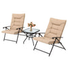 SUNCROWN Patio Padded Folding 3 Pieces Chair Set Adjustable Reclining Outdoor Furniture Metal Sling Chair with Coffee Table