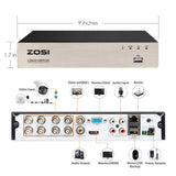 ZOSI 8CH 4-in-1 1080P Surveillance Dvr Recorders Security System with 2TB Hard Drive for HD-Tvi, Cvi, Cvbs, Ahd 960H/720P/1080P CCTV Cameras, Motion Detection, Remote Viewing