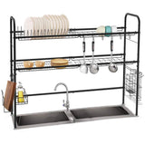 Nandae 2-Tier Dish Drying Rack Stainless Steel Over the Sink Dish Rack for Kitchen Length Adjustable, Black