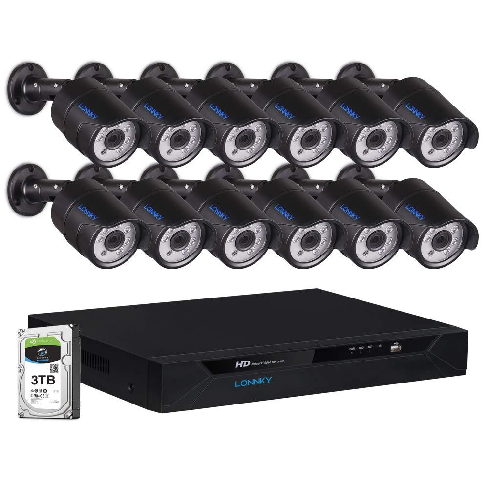 LONNKY 16CH Full HD 1080P Security Camera System, 5 in 1 DVR Recorder with 12PCS 2.0MP Outdoor Indoor Bullet CCTV Cameras,Smart Motion Detection,Email&App Alerts with Snapshot(3TB HDD Inside)