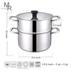 Mr Rudolf 3 Pieces 18/10 Stainless Steel Steamer Set 9.5 inch 5 Quart Sauce Pot and 5 Quart Steamer set with Glass Lid Dishwasher Safe PFOA Free