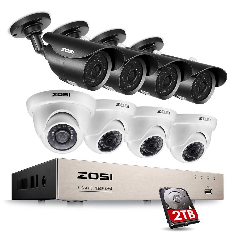 ZOSI 1080P 8CH Home Security Camera System, 8 Channel Surveillance DVR with (8) 2.0MP Outdoor Indoor Cameras & 2TB Security HDD, Remote Viewing, Motion Detection