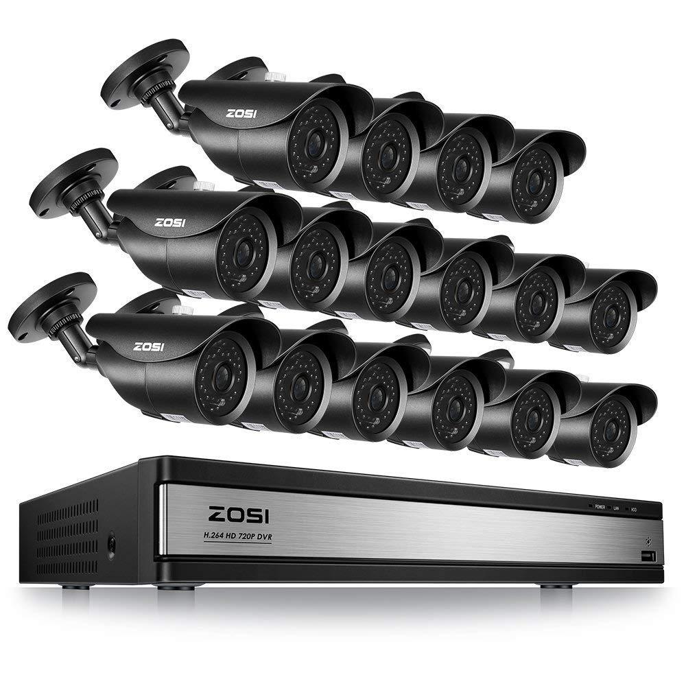 ZOSI 16CH 1080P DVR Security System & 16pcs Bullet 2MP Cameras with IP67 Waterproof 120ft Night Vision for Outdoor Indoor Security (not Include Hard Drive)