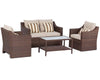 SOLAURA Outdoor Fully Woven 4-Piece Conversation Furniture Set All Weather Brown Wicker Beige Cushions & Sophisticated Glass Coffee Table