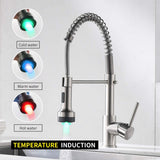 Modern Kitchen Faucet Pull Down Sprayer,Stainless Steel Single Handle Kitchen Sink Faucet with LED Light,Brushed Nickel