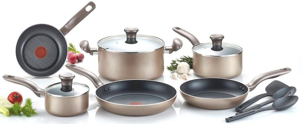 T-fal C067SC Metallics Nonstick Thermo-Spot Heat Indicator Cookware Set, 12-Piece, Bronze