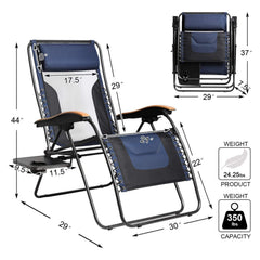 PORTAL Oversized Mesh Back Zero Gravity Recliner Chairs, XL Padded Seat Adjustable Patio Lounge Chair with Lumbar Support Pillow and Side Table Support 350lbs