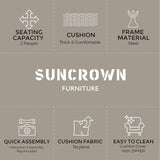 SUNCROWN Patio Padded Folding 3 Pieces Chair Set Adjustable Reclining Outdoor Furniture Metal Sling Chair with Coffee Table