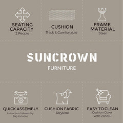 SUNCROWN Patio Padded Folding 3 Pieces Chair Set Adjustable Reclining Outdoor Furniture Metal Sling Chair with Coffee Table