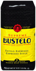 Supreme By Cafe Bustelo, Espresso Style Coffee, Whole Bean, 16 Ounce (Pack of 8)