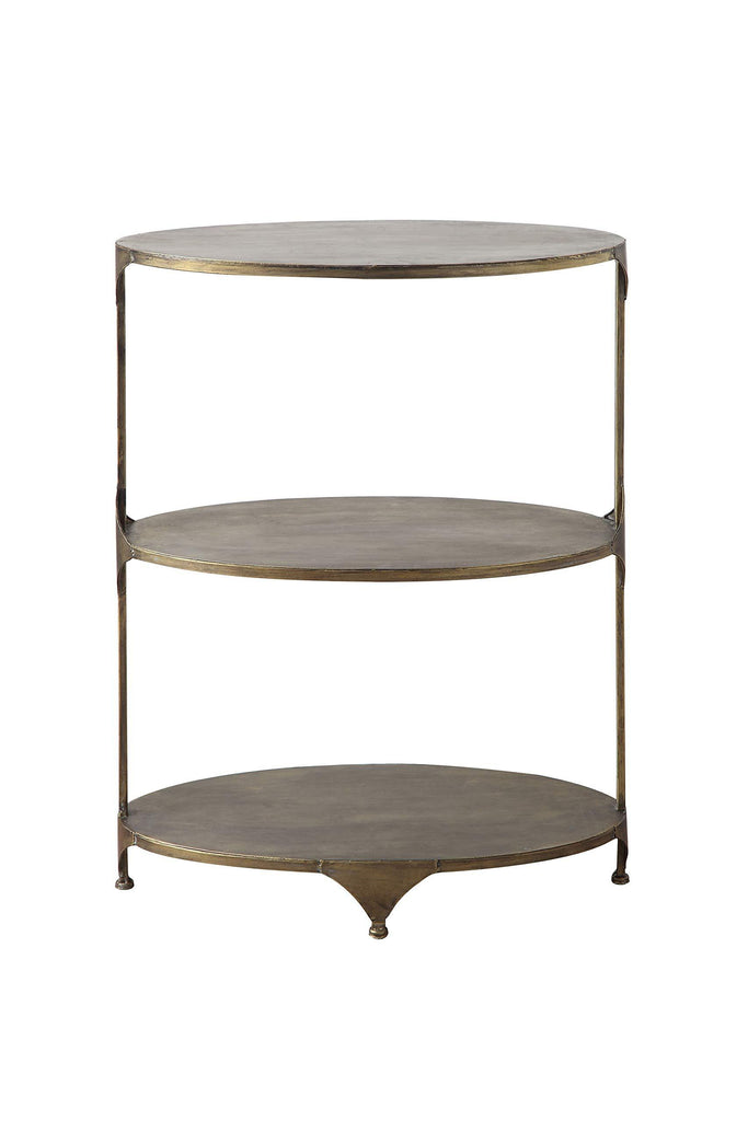 Creative Co-op Antique Gold Oval Metal 3-Tier Shelf Side Table,