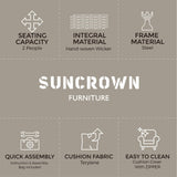 SUNCROWN Outdoor Patio Furniture 3-Piece Bistro Set Brown Wicker Rocking Chair - Two Chairs with Glass Coffee Table (Beige Cushion)