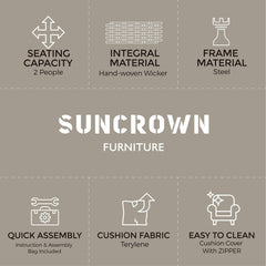 SUNCROWN Outdoor Patio Furniture 3-Piece Bistro Set Brown Wicker Rocking Chair - Two Chairs with Glass Coffee Table (Beige Cushion)