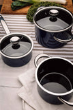 ELO Cookware 46104 Midnight 7 Piece Enameled Steel Cookware Set, Professional, Blue