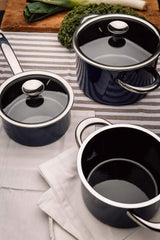 ELO Cookware 46104 Midnight 7 Piece Enameled Steel Cookware Set, Professional, Blue