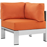 Modway Shore Aluminum Outdoor Patio Corner Chair in Silver Orange