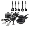 Morphy Richards Equip Frying Pan and Saucepan Set 5 Piece with 9 Piece Tool Set, Aluminium, Black