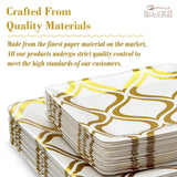 DELUXE DISPOSABLE 432 PC DINNERWARE SET | 216 Dinner Plates and 216 Side Plates  | Heavy Duty Disposable Paper Plates |  for Upscale Wedding and Dining (Moroccan Collection-Gold/White)
