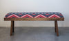 Creative Co-Op Mango Wood Bench in Navy & Red Kilim Fabric