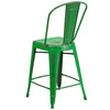 Flash Furniture 4 Pk. 24'' High Distressed Green Metal Indoor-Outdoor Counter Height Stool with Back