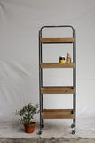 Creative Co-op Metal & Wood 4 Tier Caster Wheels Rack Shelf, Brown