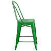 Flash Furniture 4 Pk. 24'' High Distressed Green Metal Indoor-Outdoor Counter Height Stool with Back