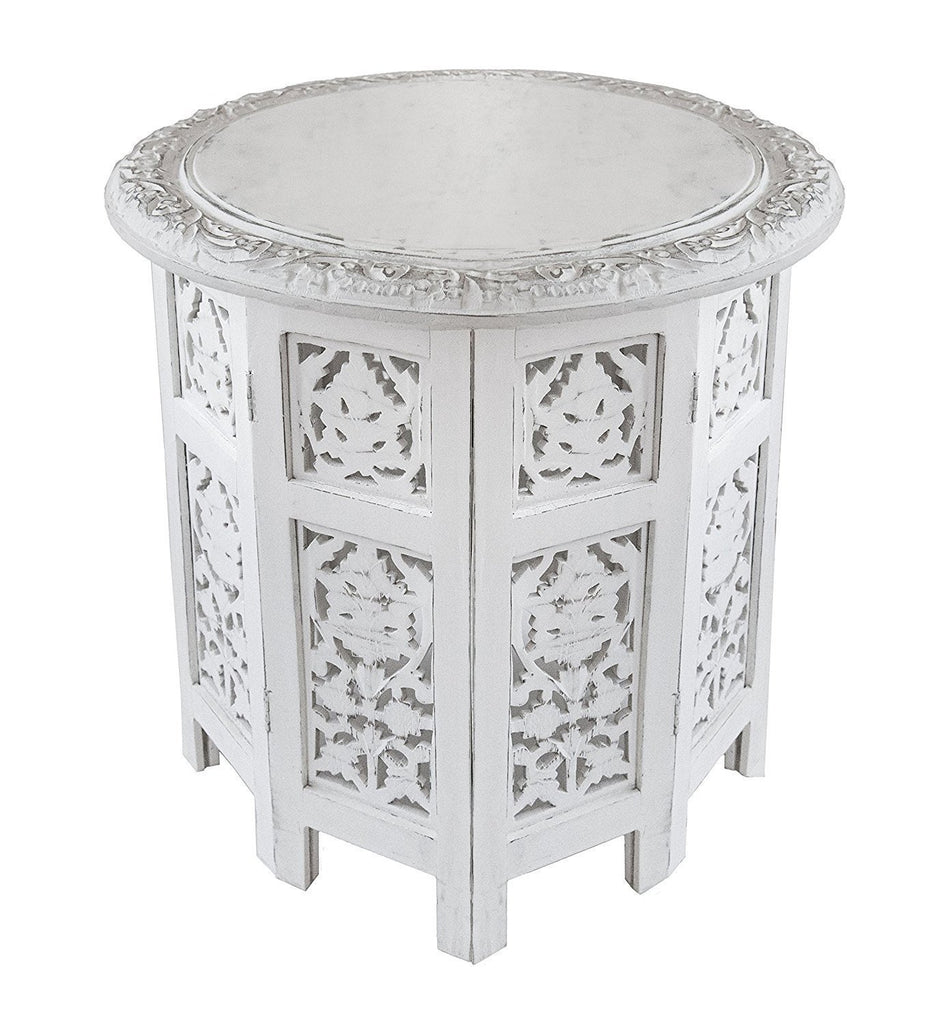 Artesia Wooden Handcrafted Carved Rajasthan Solid Folding White Accent Coffee Table