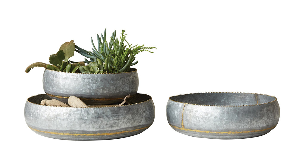 Creative Co-op Set of 3 Decorative Metal Bowls/Planters