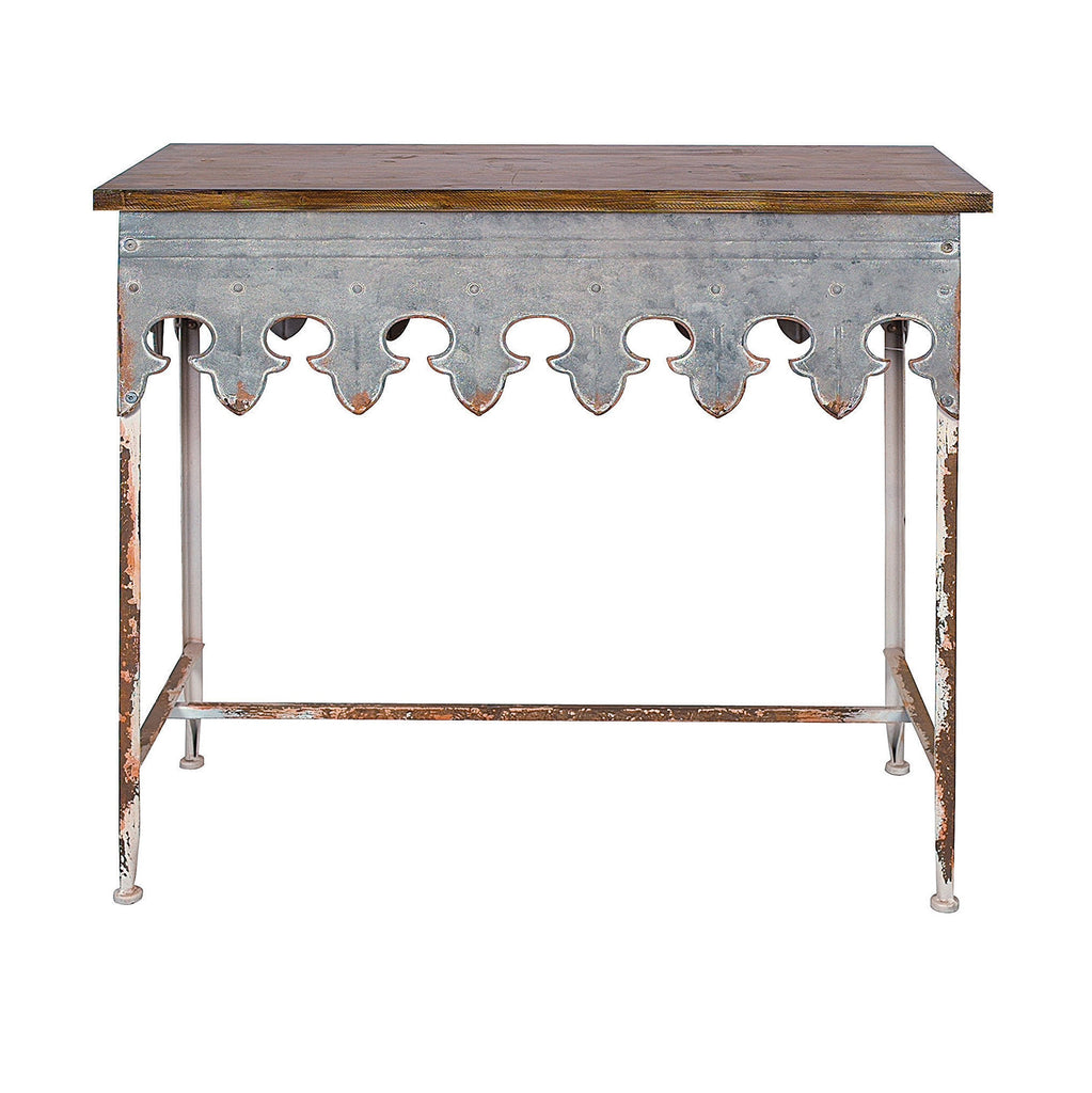 Creative Co-op DA2068 Metal Scalloped Edge Table with Wood Top, Distressed Zinc