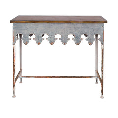 Creative Co-op DA2068 Metal Scalloped Edge Table with Wood Top, Distressed Zinc