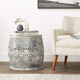 Creative Co-Op Distressed White Round Metal Drum Table,