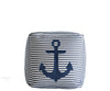 Creative Co-op Cotton Navy Stripes & Embroidered Anchor Pouf, Blue