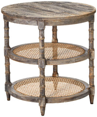 Creative Co-op Round Mango Wood Table with Two Cane Shelves, Brown